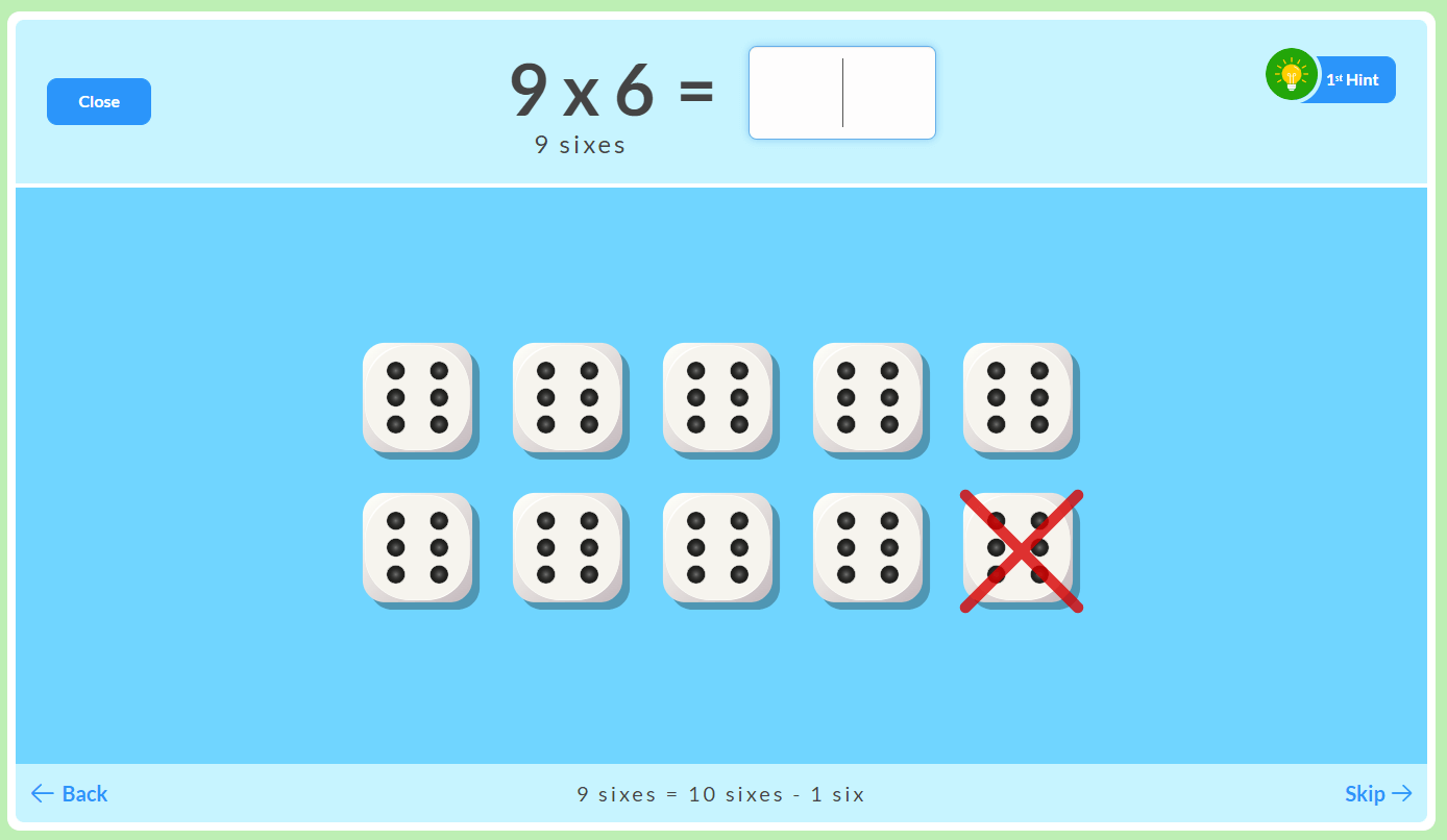 x9 Multiplication Facts using 9=10-1 strategy