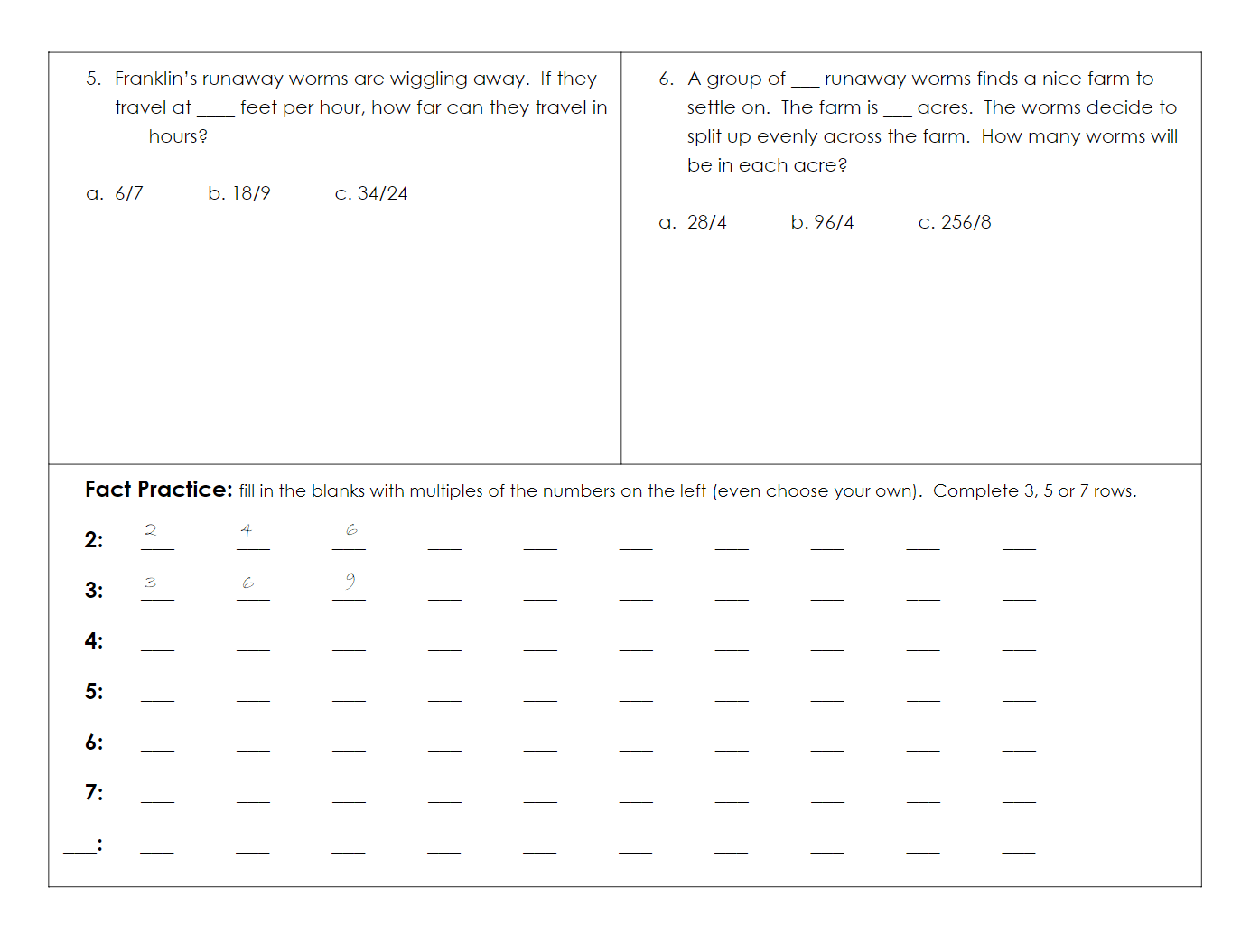 Grade 5 Review Math Worksheet 1 side 2 free pdf