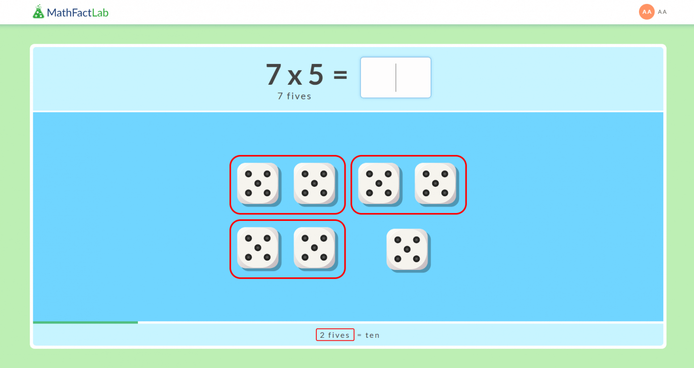 2 fives equals 10 7x5