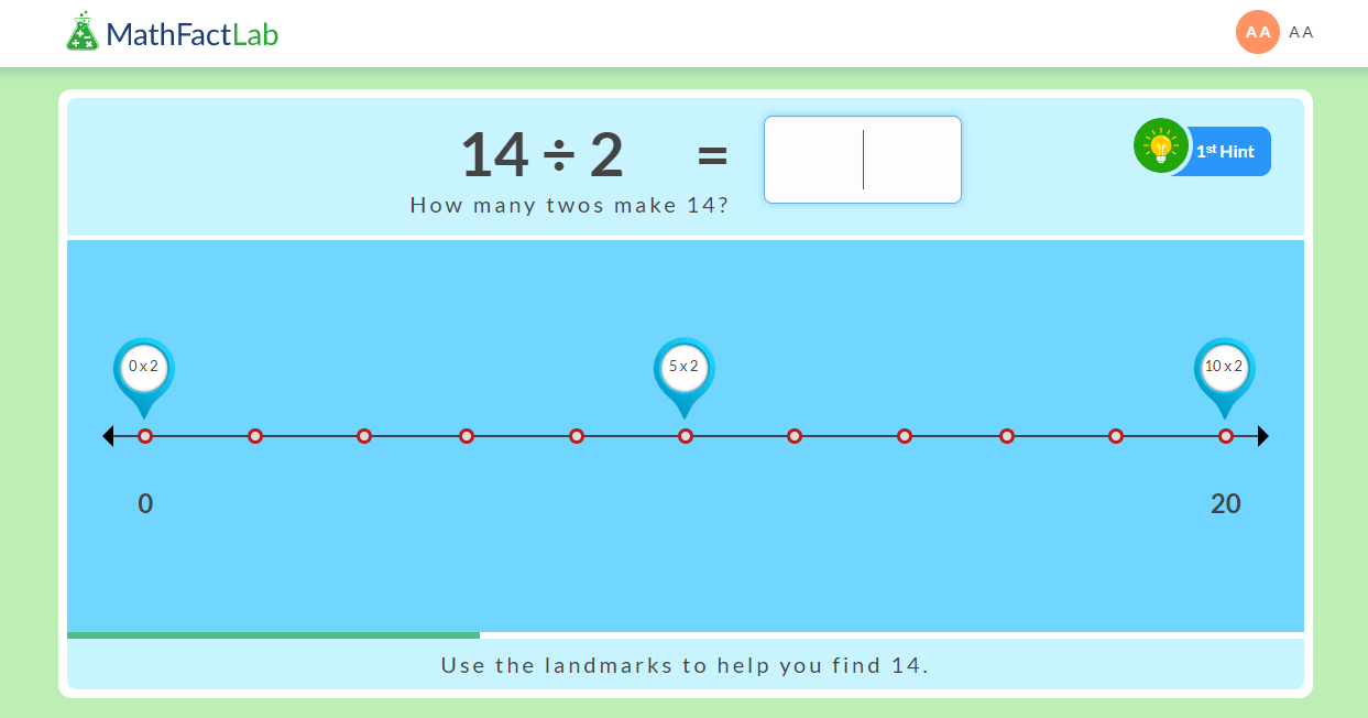 x2 division facts using a number line MathFactLab