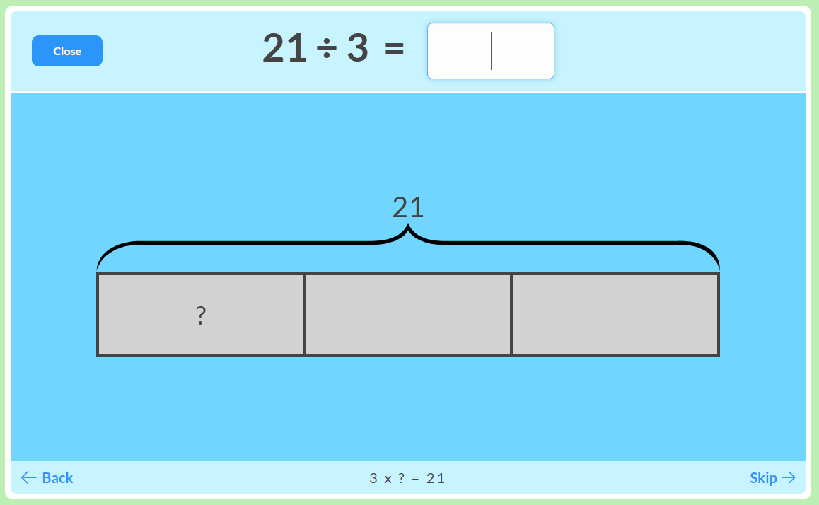 x3 multiplication and division facts represented on a bar diagram