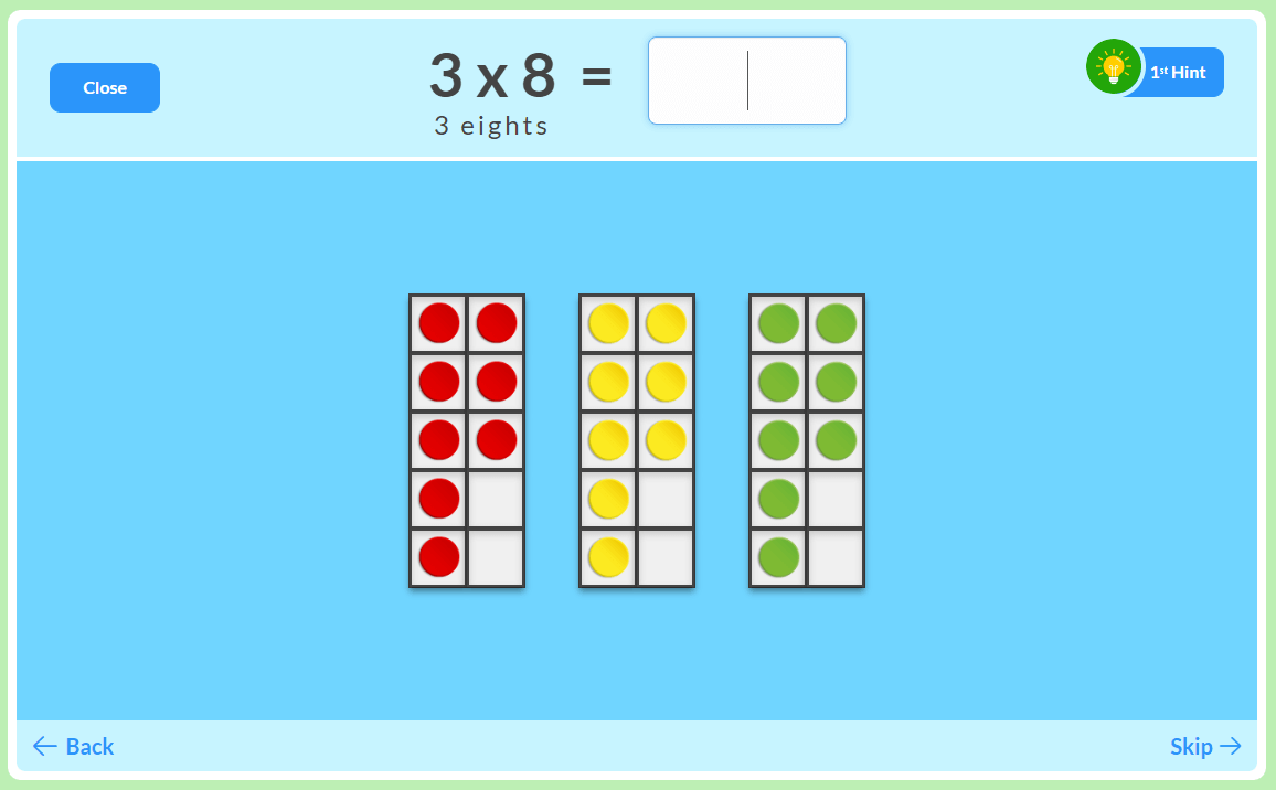 3 Times Table: x3 multiplication facts represented with ten frames