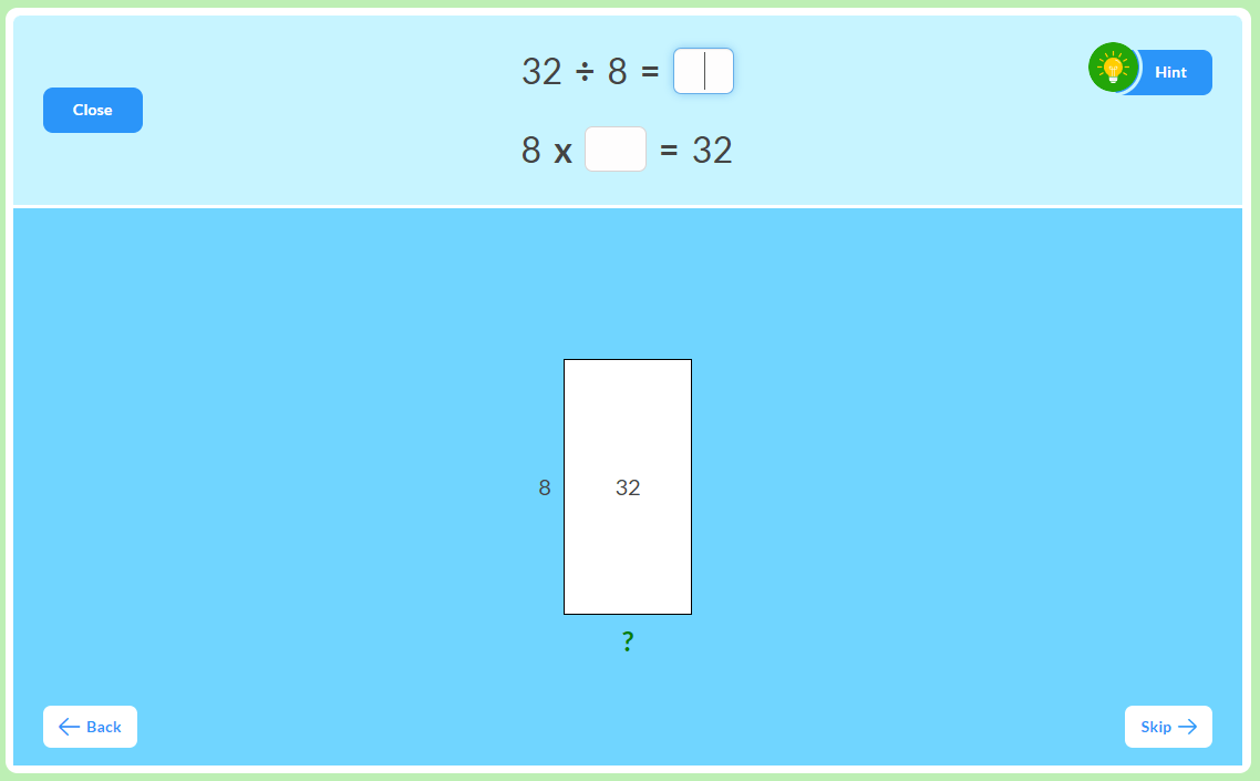 x4 division and multiplication facts with open arrays