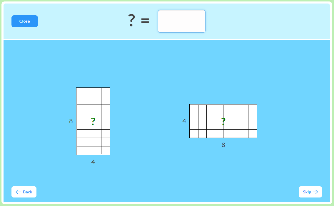 x4 multiplication facts with area models
