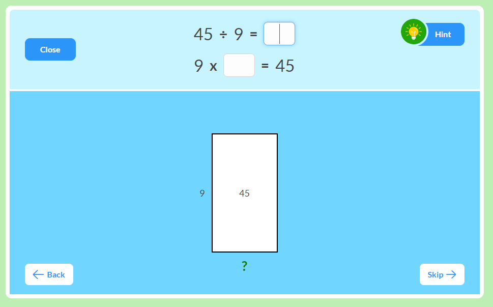 45 divided by 9 open array MathFactLab
