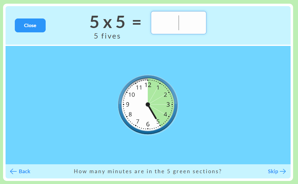 5x5 modeled on a clock face MathFactLab
