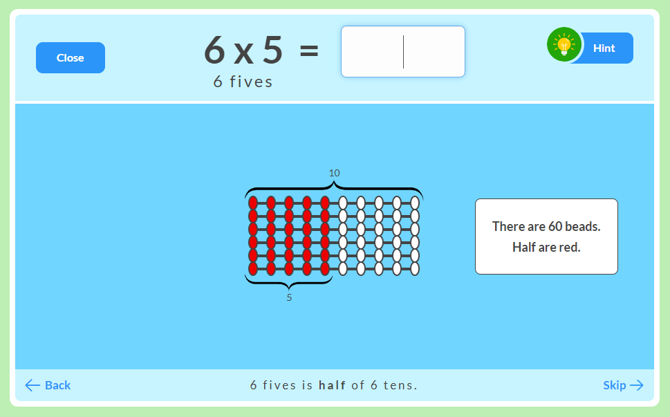 The 5 Times Table modeled with beads MathFactLab