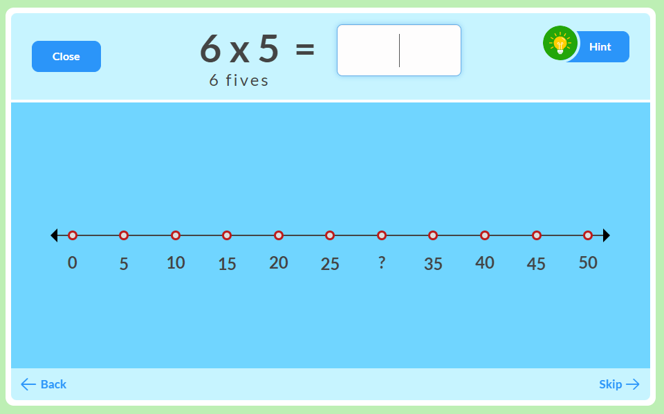 6x5 x5 multiplication facts on a number line MathFactLab