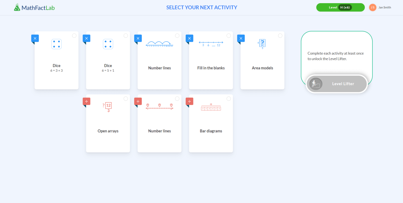 x6 Multiplication Facts Dashboard - MathFactLab
